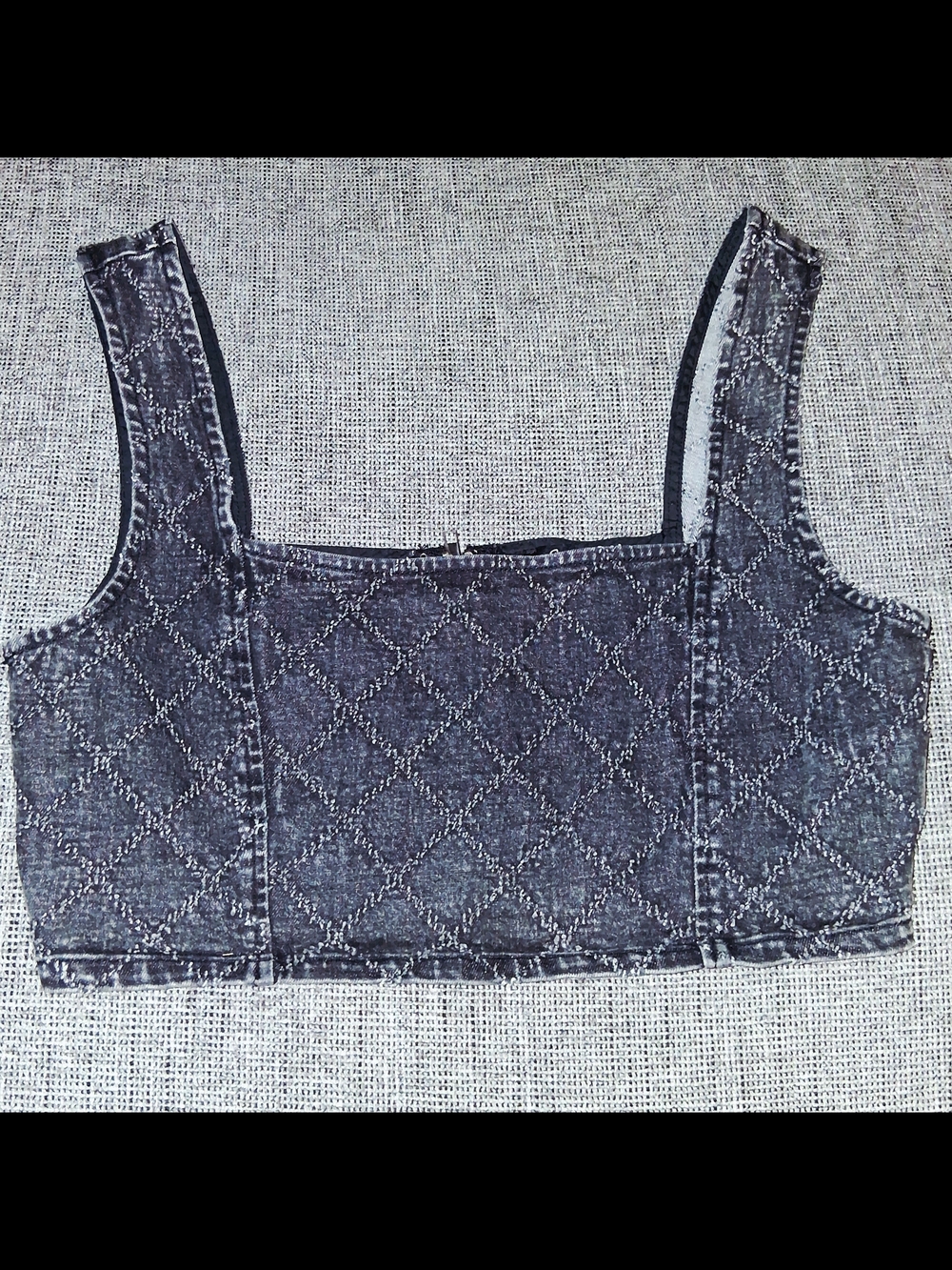Quilted Denim Crop Tank Top - Black Wash